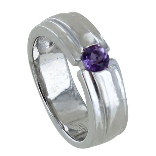 Bague Argent 925 Rhodié Large Améthyste Ronde - taille 58 - LES POULETTES BIJOUX - Modalova