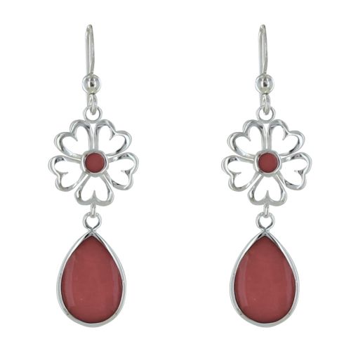 Boucles d'Oreilles Argent Fleur et Goutte Couleur Corail - LES POULETTES BIJOUX - Modalova