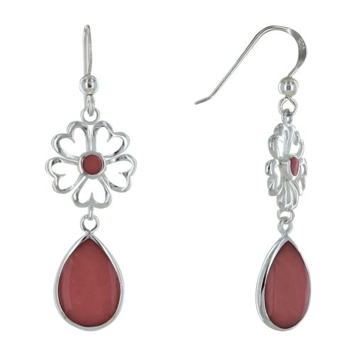 Boucles d'Oreilles Argent Fleur et Goutte Couleur Corail - LES POULETTES BIJOUX - Modalova