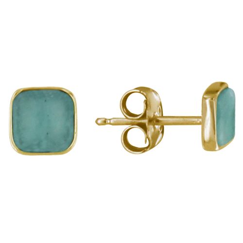 Boucles d'Oreilles Clous Plaqué Or Petit Carré d'Amazonite - LES POULETTES BIJOUX - Modalova