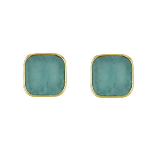 Boucles d'Oreilles Clous Plaqué Or Petit Carré d'Amazonite - LES POULETTES BIJOUX - Modalova
