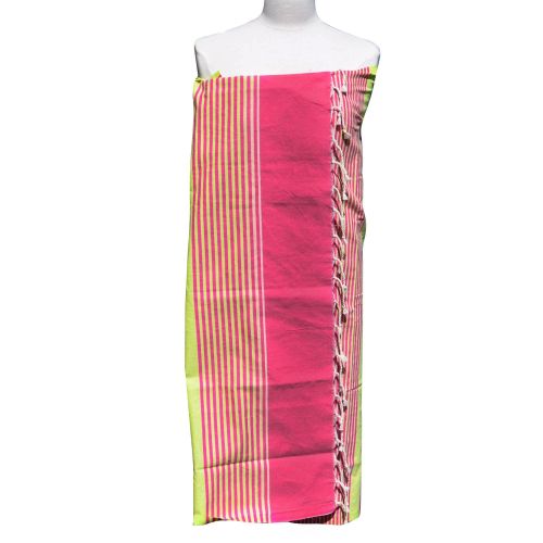 BIJOUX - Fouta Drap Plage et Hammam Coton Couleur Fuchsia Rayé Vert Fl - LES POULETTES - Modalova
