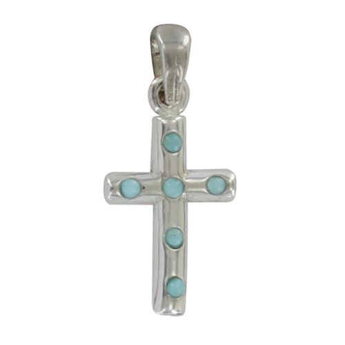 Pendentif Mini Croix Argent 925 et Larimar - LES POULETTES BIJOUX - Modalova