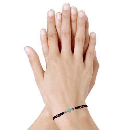 Bracelet Lien Tréssé Anneau de Larimar et Deux Perles d'Agate - LES POULETTES BIJOUX - Modalova