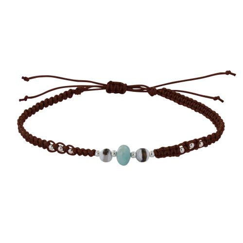 Bracelet Lien Tréssé Anneau de Larimar et Deux Perles d'Agate - LES POULETTES BIJOUX - Modalova