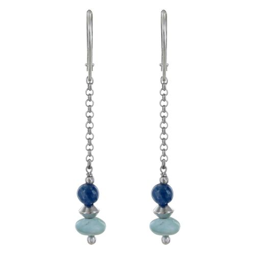 Boucles d'Oreilles Argent Dormeuse Chainette Perle de Cyanite - LES POULETTES BIJOUX - Modalova