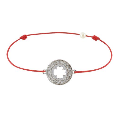 Bracelet Lien Médaille Porte Chance et Strass - Classics - Rouge - LES POULETTES BIJOUX - Modalova
