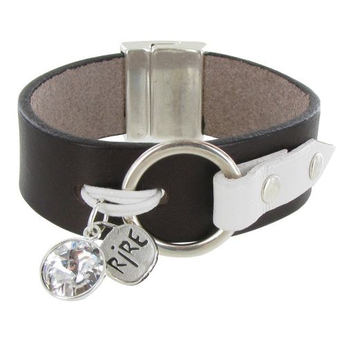 Bracelet Cuir Marron Cristal et Médaille Rire - Classics - LES POULETTES BIJOUX - Modalova