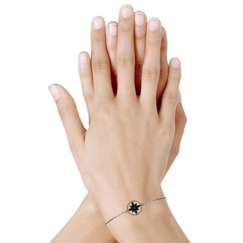 Bracelet Argent Rhodié Cercle de Bille et Fleur de Strass - LES POULETTES BIJOUX - Modalova