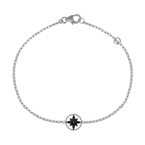 Bracelet Argent Rhodié Cercle de Bille et Fleur de Strass - LES POULETTES BIJOUX - Modalova