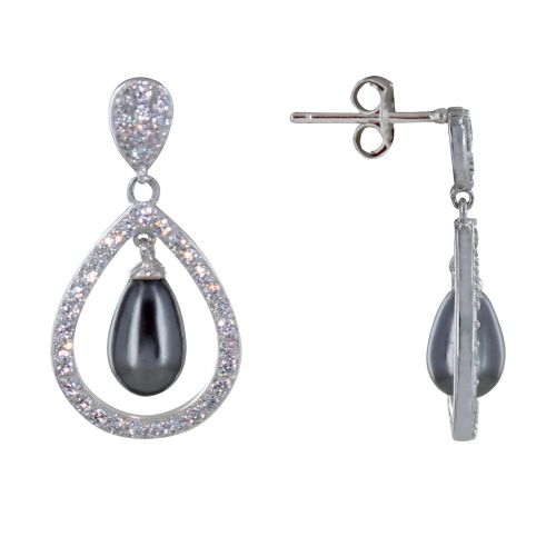 Boucles d'Oreilles 925 Rhodié Goutte de Strass Perle d'Imitation - Gris - LES POULETTES BIJOUX - Modalova