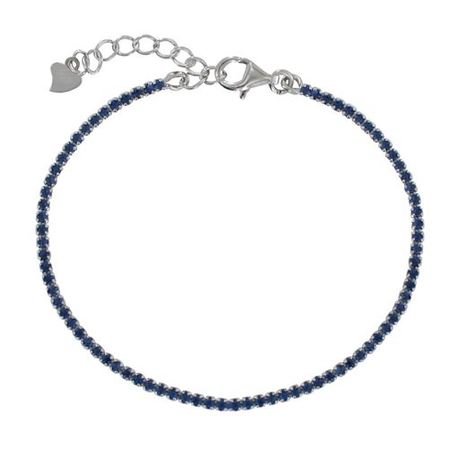 Bracelet Argent Rhodié Petits Carrés de Strass - Bleu Navy - LES POULETTES BIJOUX - Modalova