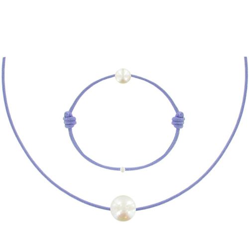 Set Collier et Bracelet Lien La Perle Blanche des Poulettes - Colors - Violet - LES POULETTES BIJOUX - Modalova