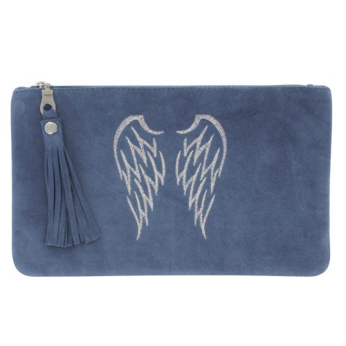 BIJOUX - Pochette Sac Daim Brodé Deux Ailes d'Ange Couleur - LES POULETTES - Modalova
