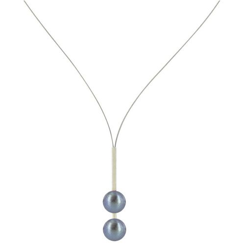 Collier Câble Acier Deux Perles de Culture 9 mm - Classics - Gris - LES POULETTES BIJOUX - Modalova