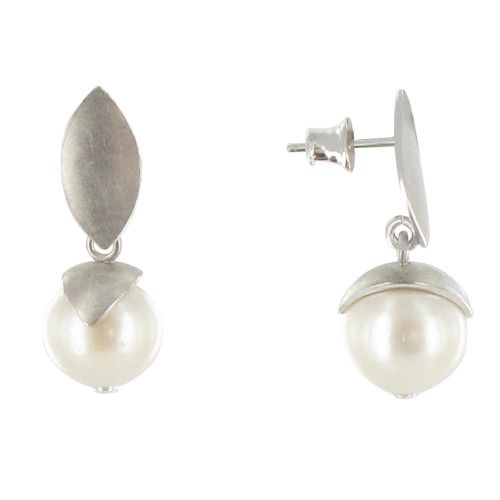 Boucles d'Oreilles Argent 925 Rhodié Feuilles Perle de Culture - Classics - Blanc - LES POULETTES BIJOUX - Modalova