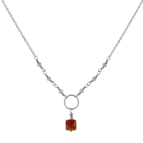 Collier Argent Anneau Cube de Cornaline Six Petites Perles de - LES POULETTES BIJOUX - Modalova