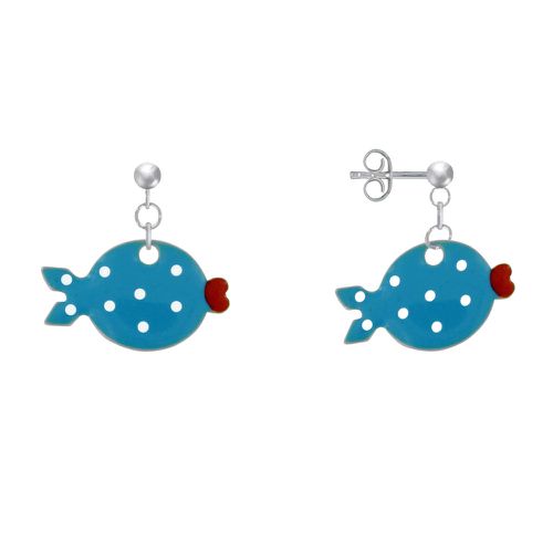 Boucles d'Oreilles Argent Petit Poisson à Pois Emaillée - LES POULETTES BIJOUX - Modalova