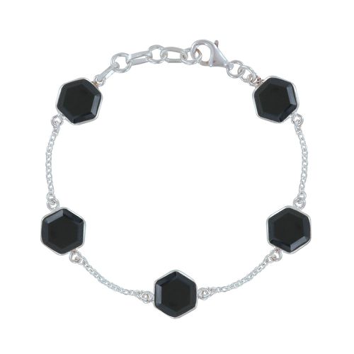 Bracelet Argent Cinq Hexagones d'Onyx Facettés - LES POULETTES BIJOUX - Modalova