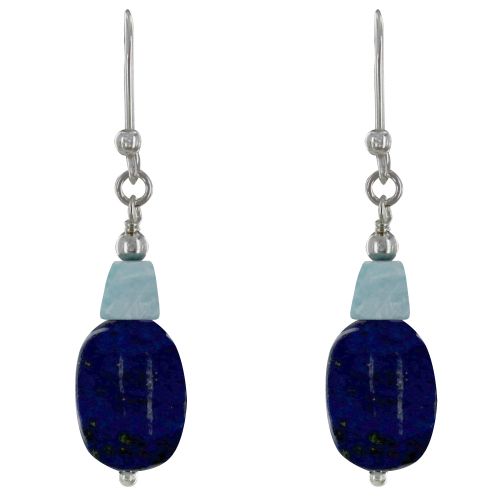 Boucles d'Oreilles Argent 925 Galet de Lapis Lazuli et Pépite - LES POULETTES BIJOUX - Modalova