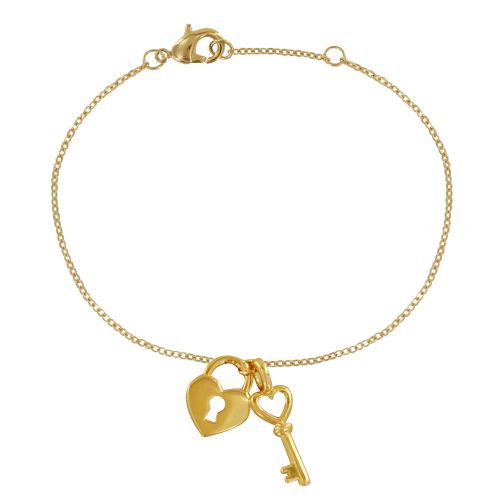 Bracelet Plaqué Breloques Cadenas Coeur et Clé - LES POULETTES BIJOUX - Modalova