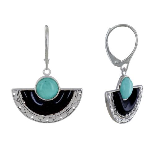 Boucles d'Oreilles Argent 925 Eventail de Corne et Perle de Larimar - LES POULETTES BIJOUX - Modalova