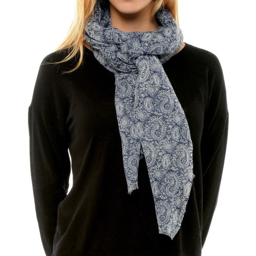 BIJOUX - Echarpe 100% Laine Motif Cachemire Marine - LES POULETTES - Modalova