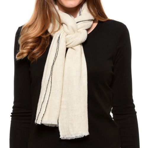 BIJOUX - Echarpe Cachemire Et Laine Bordure Bleu Navy - LES POULETTES - Modalova