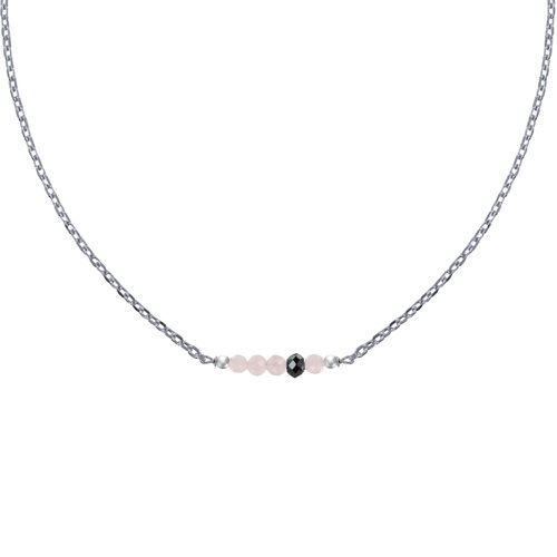 Collier Chaine Argent Rhodié Quatre Perles Facettées de Quartz et Un Diamant No - LES POULETTES BIJOUX - Modalova