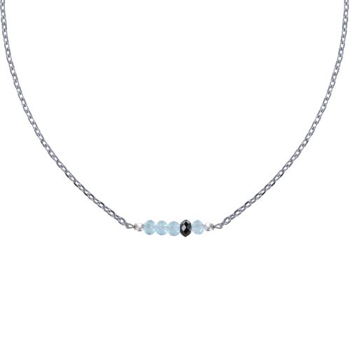 Collier Chaine Argent Rhodié Quatre Perles Facettées de Topaze et Un Diamant Noir Fa - LES POULETTES BIJOUX - Modalova