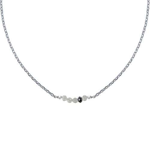 Collier Chaine Argent Rhodié Quatre Perles Facettées de Labradorite et Un Diamant No - LES POULETTES BIJOUX - Modalova