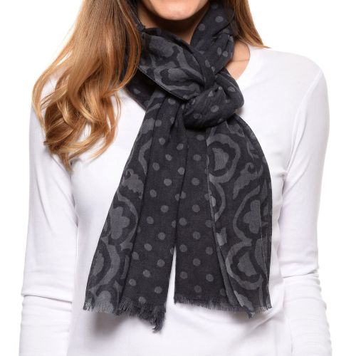 BIJOUX - Echarpe 100% Laine Arabesque Et Pois Gris Et Noir - LES POULETTES - Modalova