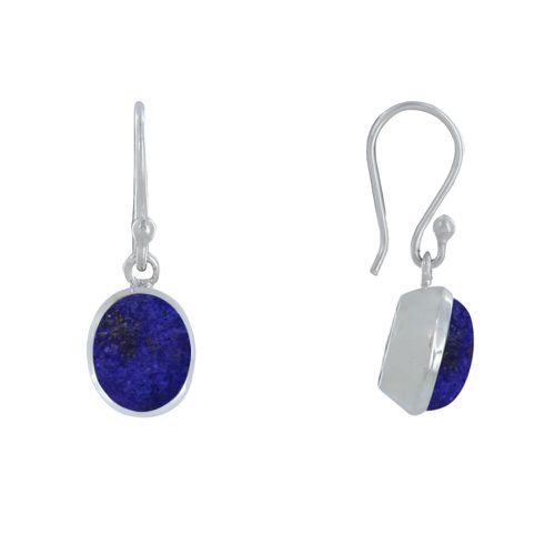 Boucles d'Oreilles Argent Crochet Petit Ovale de Lapis Lazuli - LES POULETTES BIJOUX - Modalova