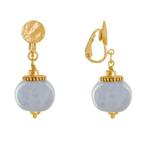 Boucles d'Oreilles Clip Métal Doré et Grosses Perles en Céramique - Gris clair - LES POULETTES BIJOUX - Modalova