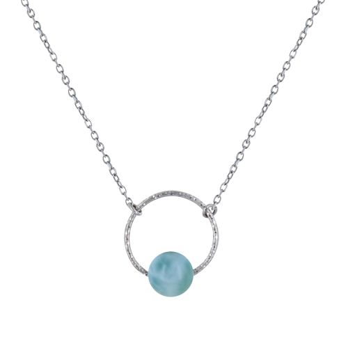 Collier Argent Rhodié Anneau Ciselé et Perle de Larimar - LES POULETTES BIJOUX - Modalova