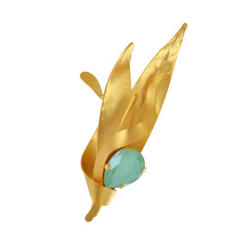 Broche Laiton Doré Feuille et Goutte Facettée - LES POULETTES BIJOUX - Modalova