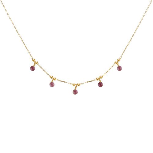 Collier Plaqué Or 5 Perles Facettées de Tourmaline - LES POULETTES BIJOUX - Modalova