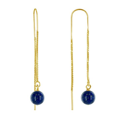 Boucles d'Oreilles Chainette Argent Doré et Perles de Lapis Lazuli - LES POULETTES BIJOUX - Modalova