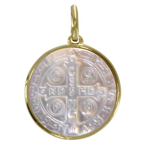 Pendentif Plaqué et Nacre Médaille Ronde Croix de Saint Benoit - LES POULETTES BIJOUX - Modalova