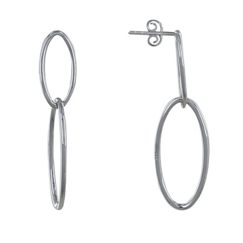 Boucles d'Oreilles 925 Rhodié Deux Anneaux Ovales - LES POULETTES BIJOUX - Modalova