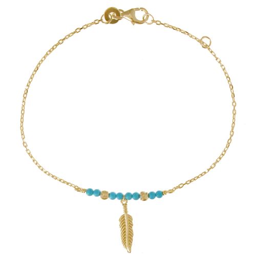 Bracelet Plaqué Or Plume et Perles - LES POULETTES BIJOUX - Modalova
