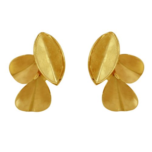 Boucles d'Oreilles Laiton Doré Trois Feuilles Repliées - LES POULETTES BIJOUX - Modalova
