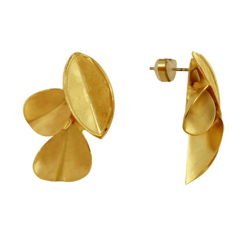 Boucles d'Oreilles Laiton Doré Trois Feuilles Repliées - LES POULETTES BIJOUX - Modalova