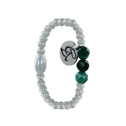 Bague Argent 925 Elastique Bille et Trois Perles de Malachite Facettée - LES POULETTES BIJOUX - Modalova