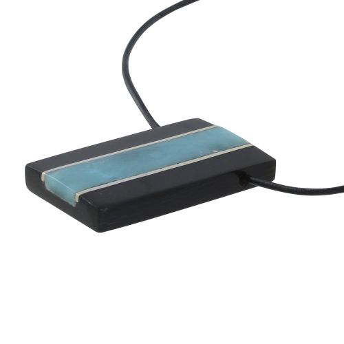 Collier Cordon Noir Rectangle Corne Noir et Larimar - LES POULETTES BIJOUX - Modalova