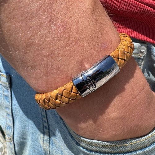 Bracelet Homme Baroudeur Cuir Clair - taille 21 cm - LES POULETTES BIJOUX - Modalova