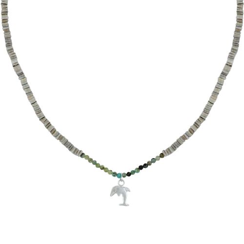 Collier ou Bracelet Dauphin Argent 925 Perles Facettées de Turquoise Anneaux - LES POULETTES BIJOUX - Modalova