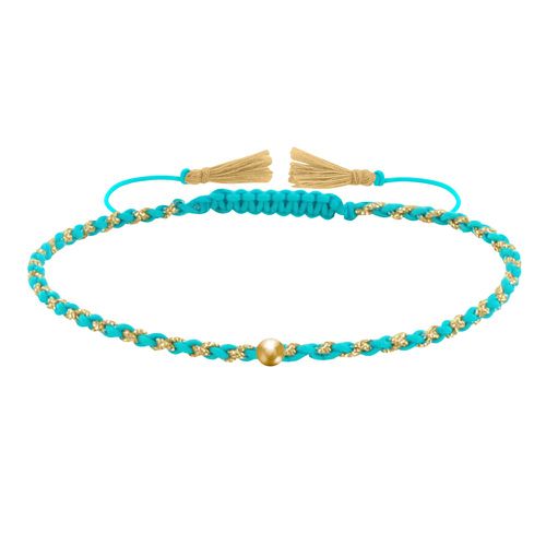 Bracelet Lien Tréssé Rond Bicolore Lurex Doré et Une Perle Or 14 Carats - LES POULETTES BIJOUX - Modalova