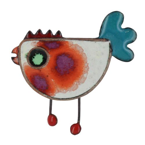 Broche Poule Émaillée Blanche Queue Turquoise - LES POULETTES BIJOUX - Modalova