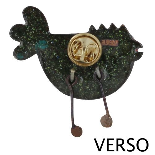 Broche Poule Émaillée Blanche Queue Turquoise - LES POULETTES BIJOUX - Modalova